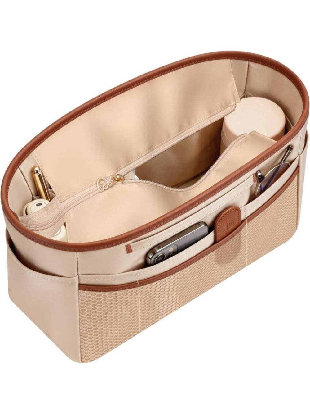 Multi-Pocket Tote Bag Organizer Insert with Zipper Pocket - 12.99 Inch Satin